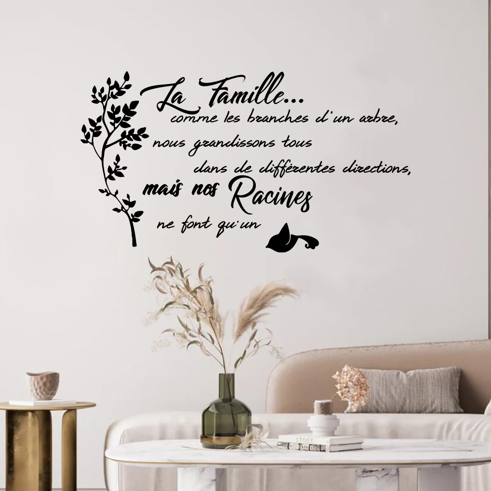 Family Tree Print - フランス家族引用木鳥ウォールステッカーキッチン寝室ラファミルドゥメイクイット壁デカールリビングルーム家の装飾