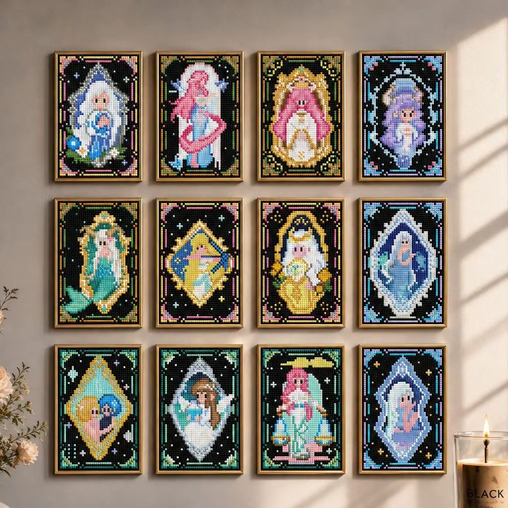 Photo Mosaic Print - MINIGEM 5D DIYダイヤモンドペインティングキット 10x15cm、レトロピクセル干支少女、フルドリルモザイクアート、家の装飾用ハンドメイドギフト。