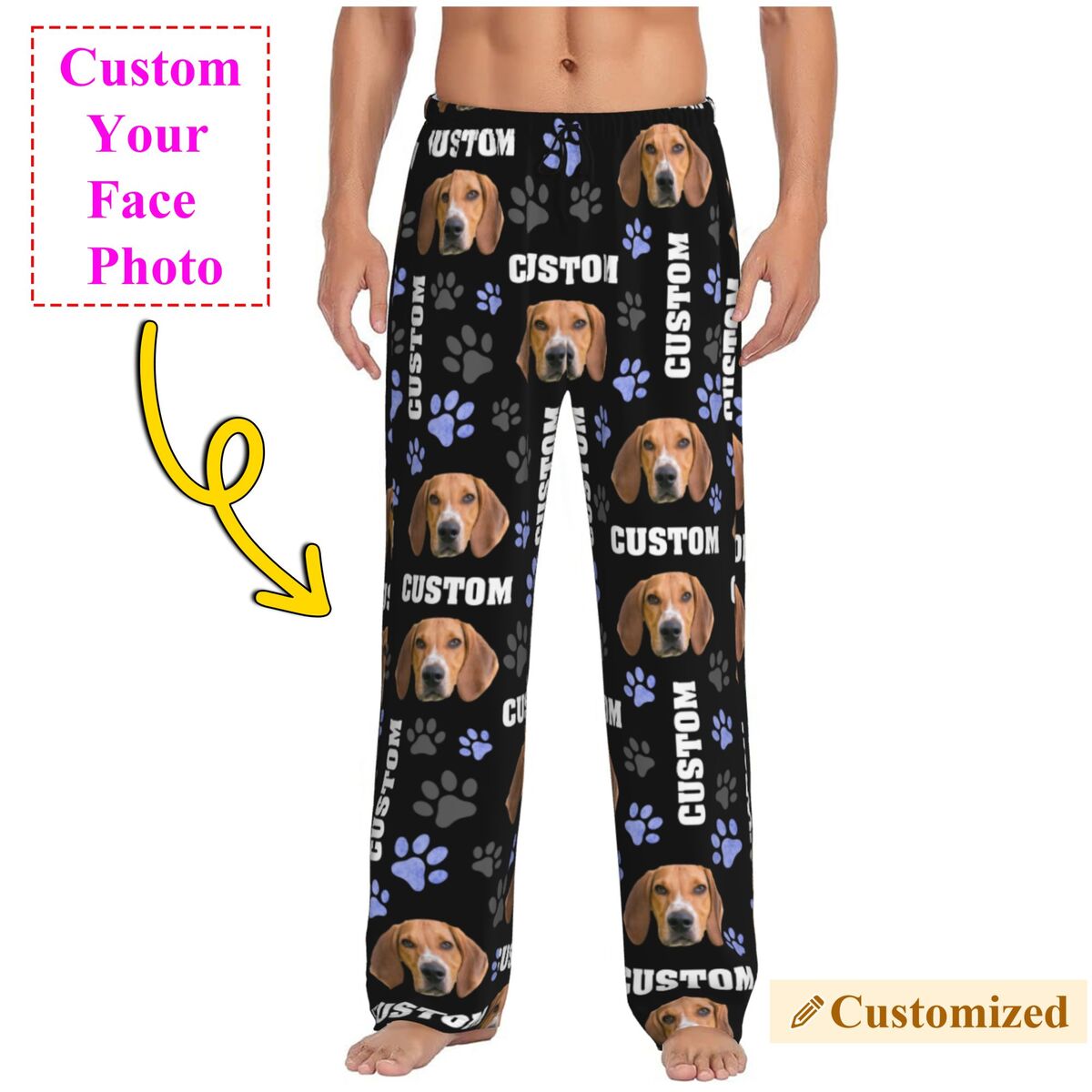 男性用カスタム犬写真パジャマパンツ、ペットの肖像画と名前入り - Pet Portrait Custom のレビューと価格