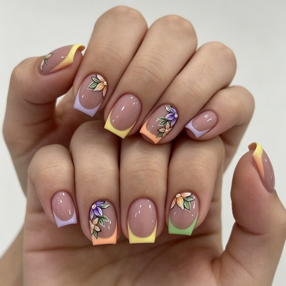 24枚入り ピンクの花柄フレンチチップ 光沢＆エレガントなフ - Pressed Flower Art のレビューと価格