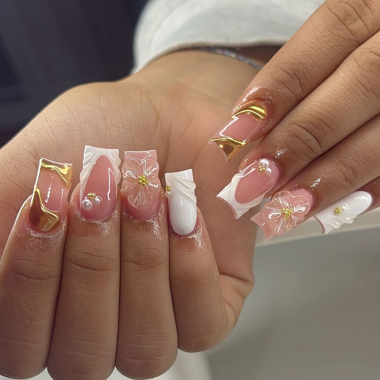 接着剤付きアクリルフェイクネイル,ミディアムスクエアネイル, - Pressed Flower Art のレビューと価格